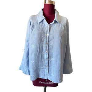 NWT Charlie B Linen Stars Embroidered Button Front Top size L